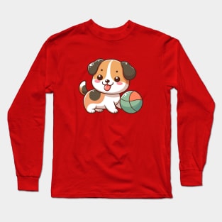 Cute Puppy Playing Ball Long Sleeve T-Shirt